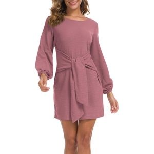 NWT Muave Pink Lionstill Long Sleeve Front Tie Mini Knit Dress Size Small